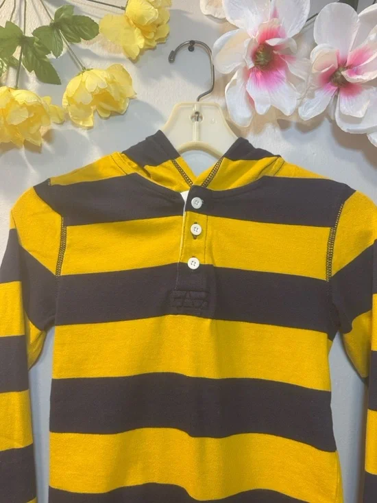 Gymboree Yellow and Black Striped Hooded Henley Long-Sleeve Tee - Picture 2 of 11
